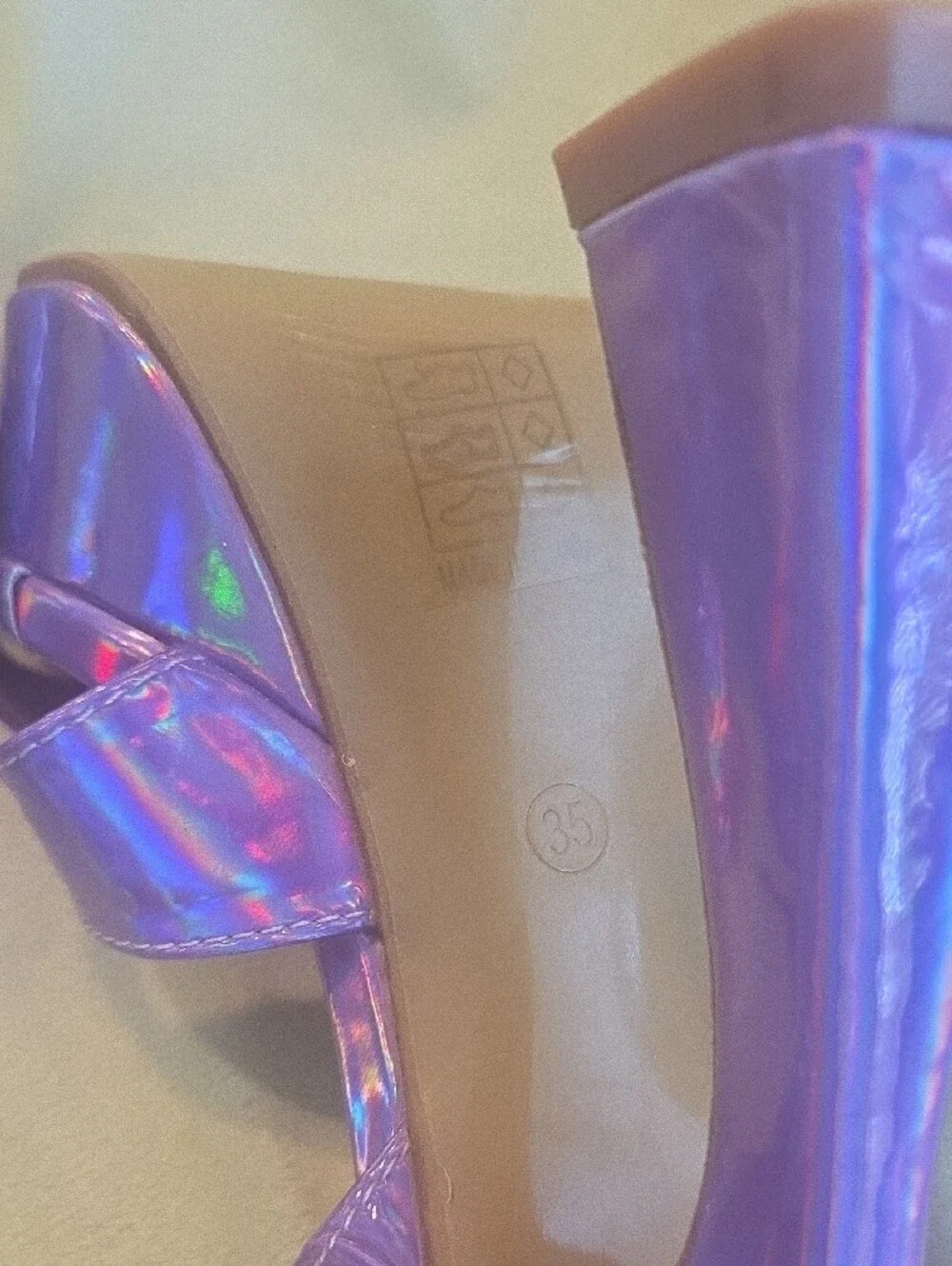 Purple Holographic Platform Ankle-Strap Heels